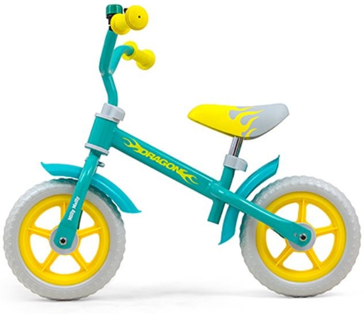 Milly Mally Loopfiets Dragon - Loopfiets - Jongens en meisjes - Mintgroen;Geel - 10 Inch