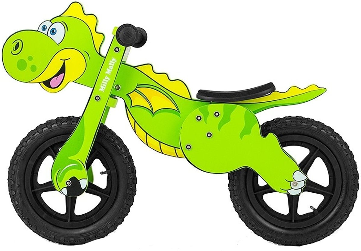 Milly Mally Loopfiets Wooden Dino - Loopfiets - Jongens en meisjes - Groen - 12 Inch