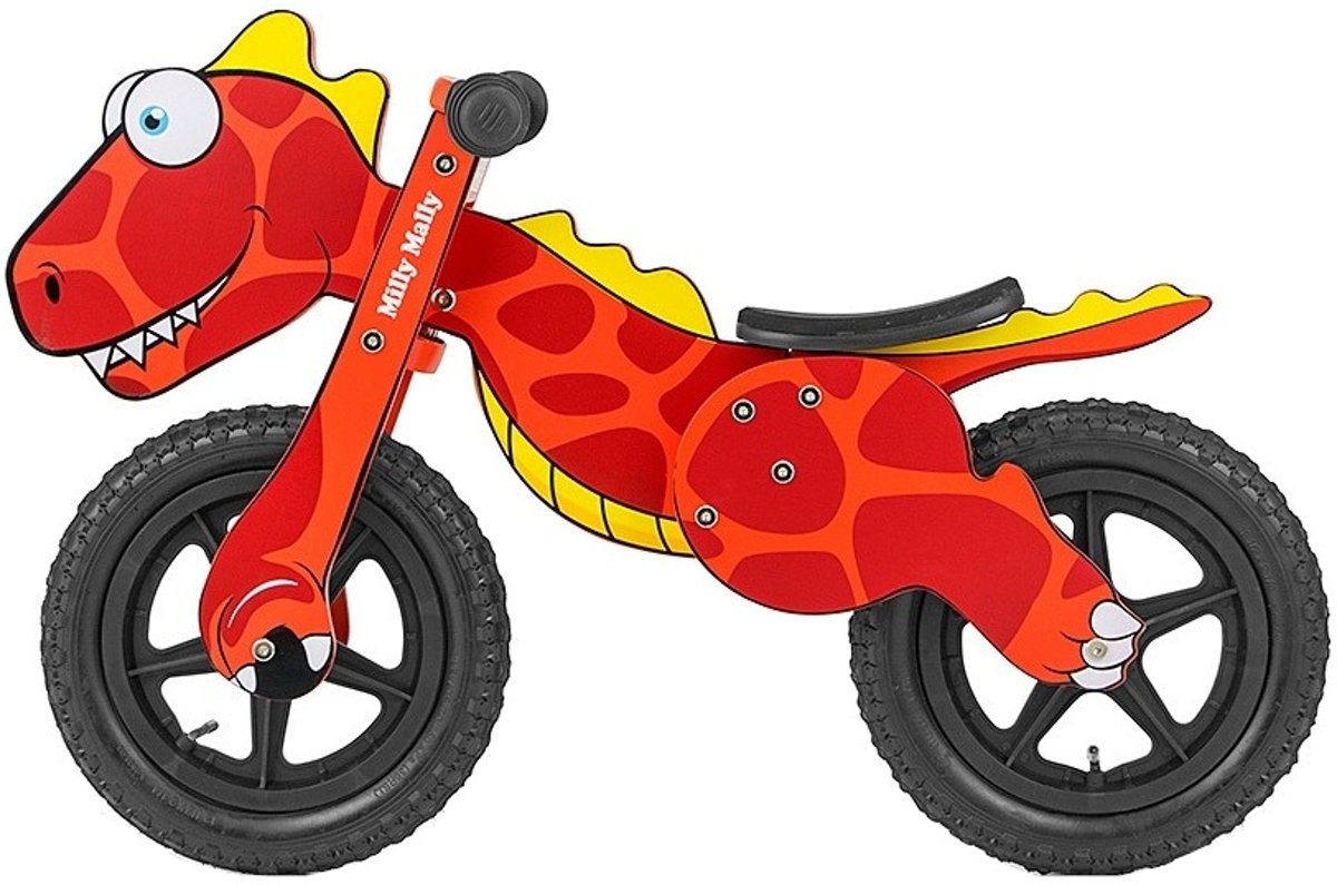 Milly Mally Loopfiets Wooden Dino - Loopfiets - Jongens en meisjes - Rood;Oranje - 12 Inch