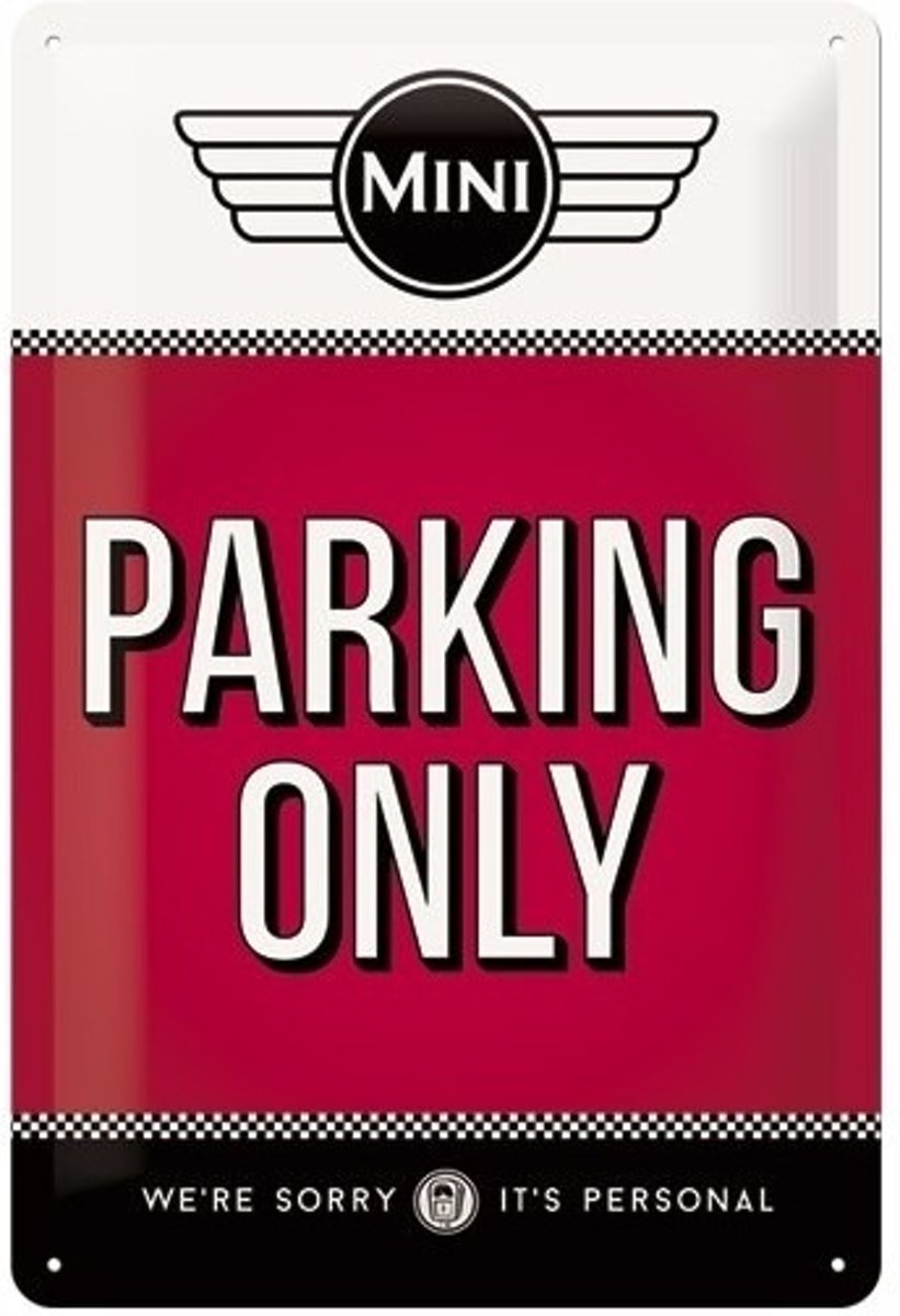 Rood muurplaatje Mini parking only