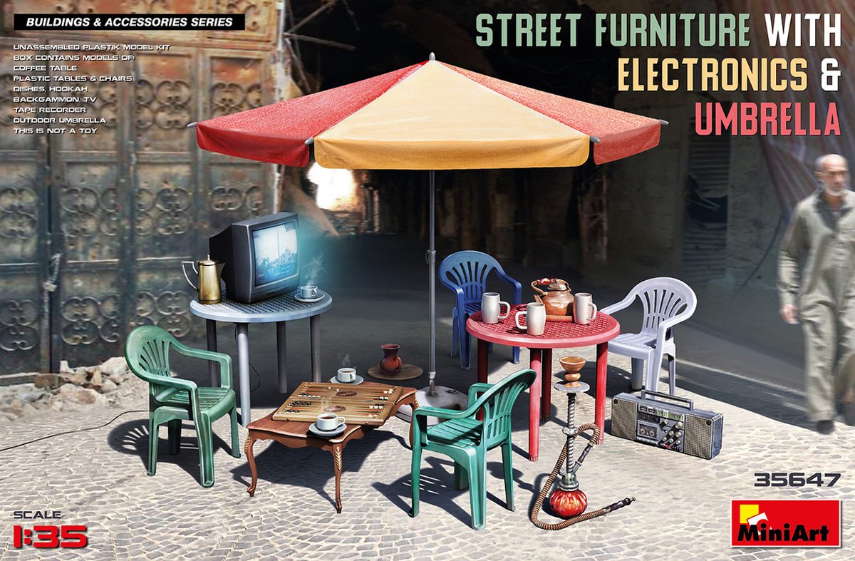 1/35 STREET FURNITURE WITH ELECTRONICS en UMBRELLA (11/21) * - modelbouwsets, hobbybouwspeelgoed voor kinderen, modelverf en accessoires