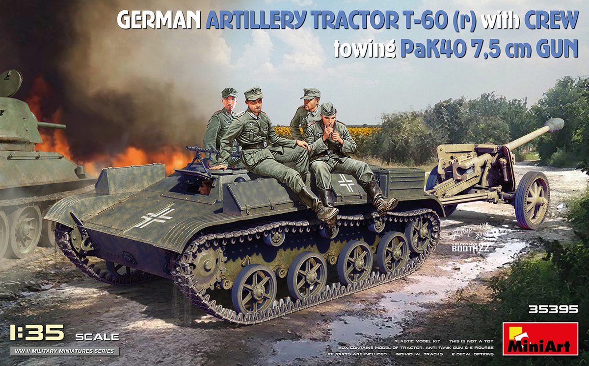 1:35 MiniArt 35395 German Artillery Tractor T-60(r) with Crew - Towing PaK40 7.5cm Gun Plastic kit