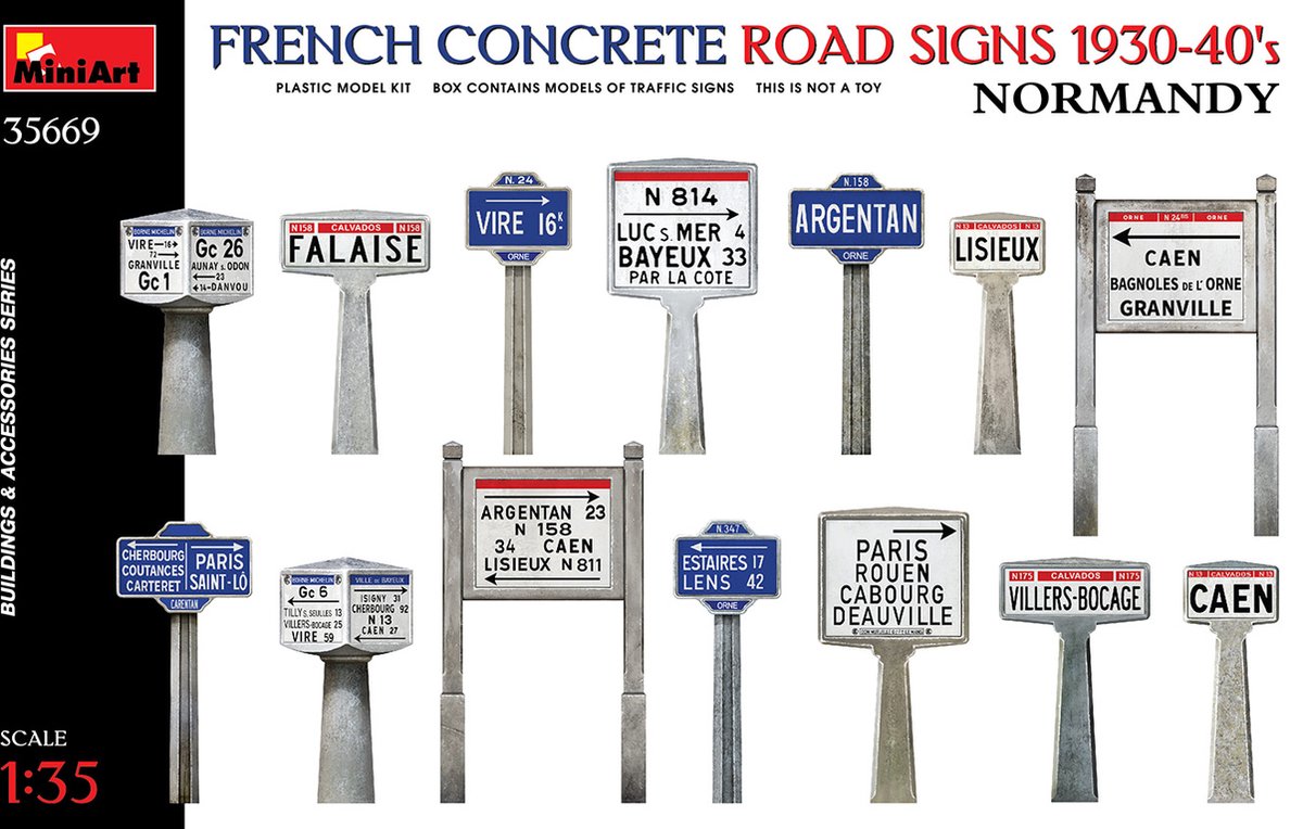 1:35 MiniArt 35669 French Concrete Road Signs 1930-40s Normandy Plastic kit