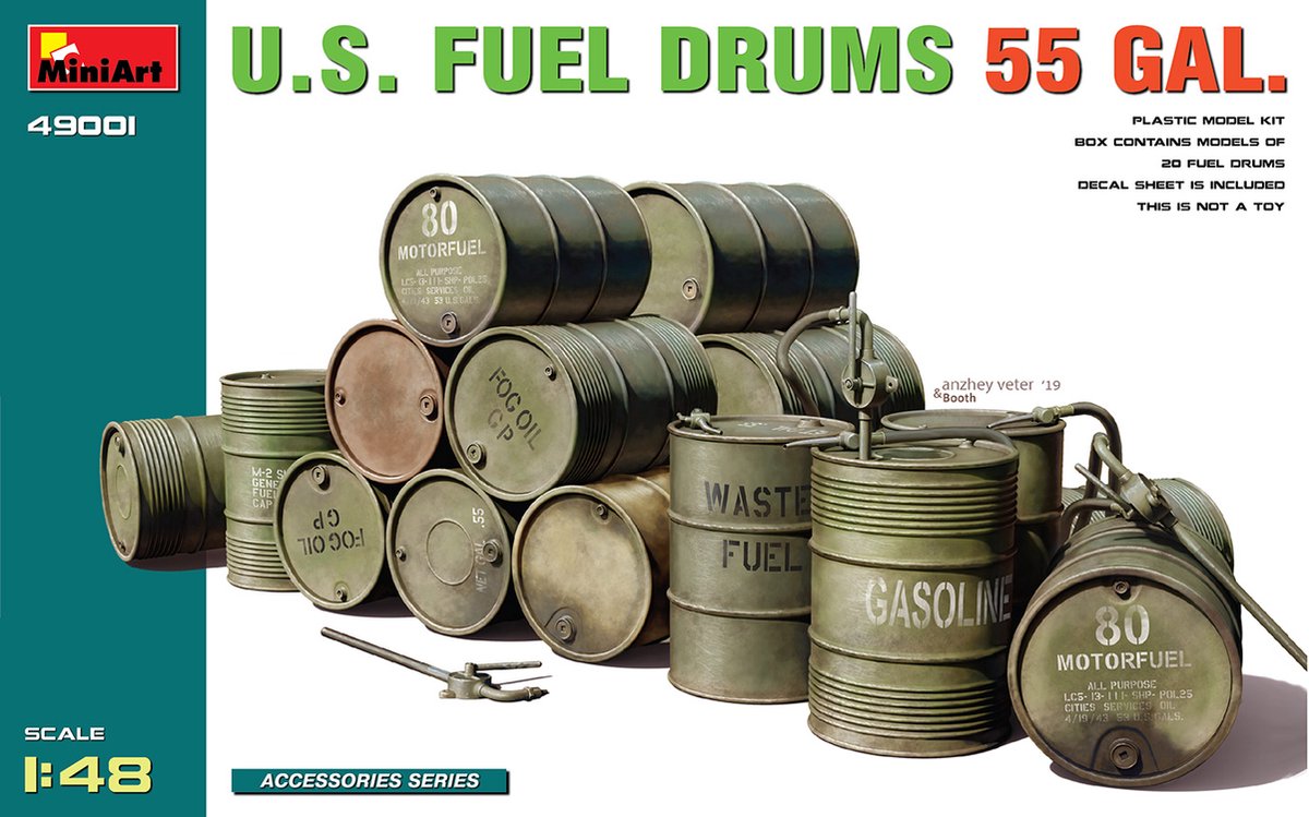 1:48 MiniArt 49001 U.S. Fuel Drums 55 Gals. Set Plastic kit