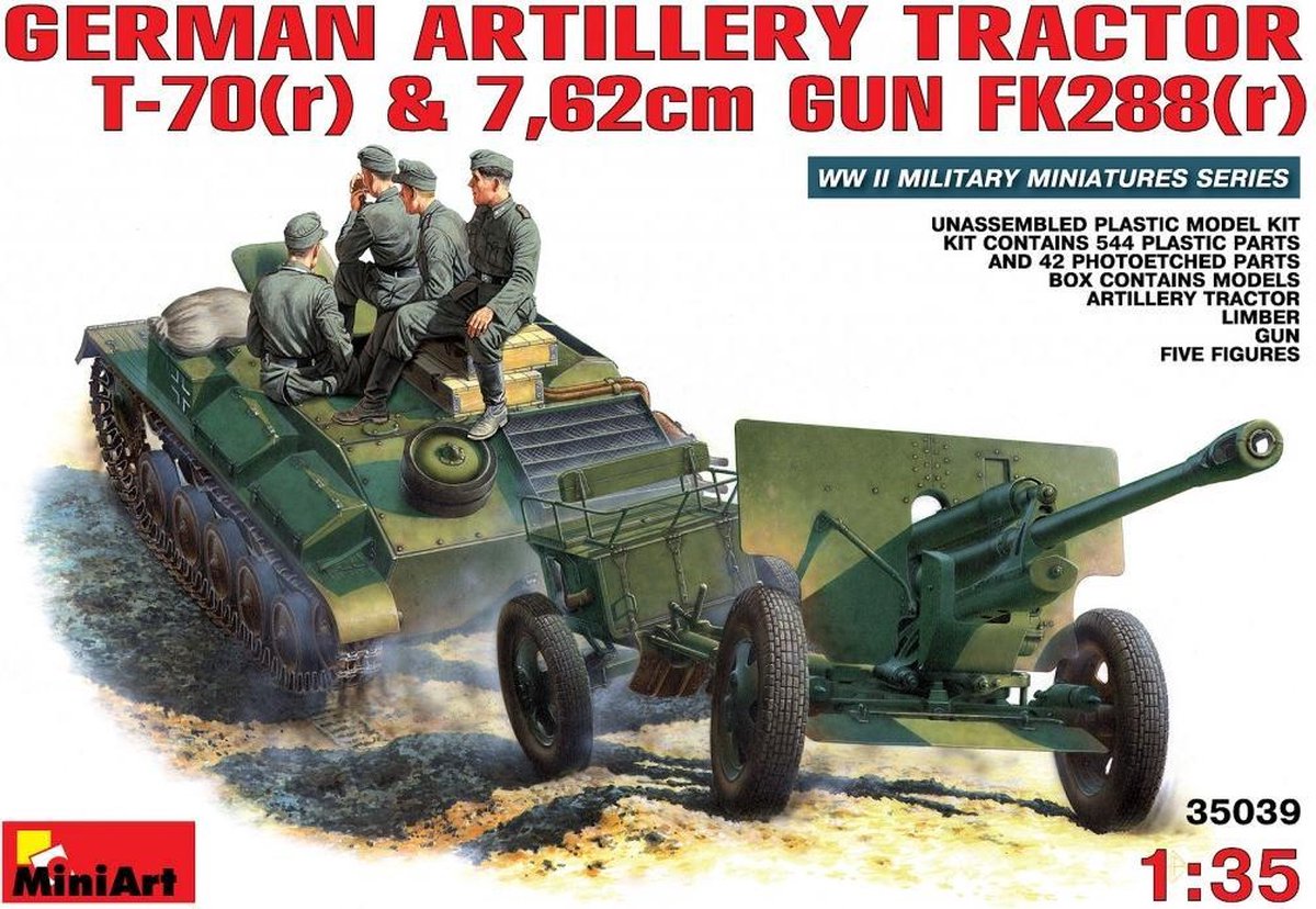 MiniArt German Artillery Tractor T-70(r) and 7,62cm FK 288(r) w/Crew + Tamiya lijm