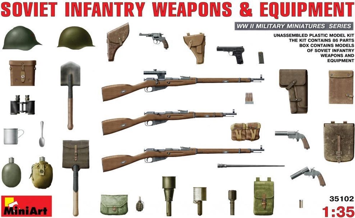 MiniArt Soviet Infantry Weapons and Equipment + Tamiya lijm