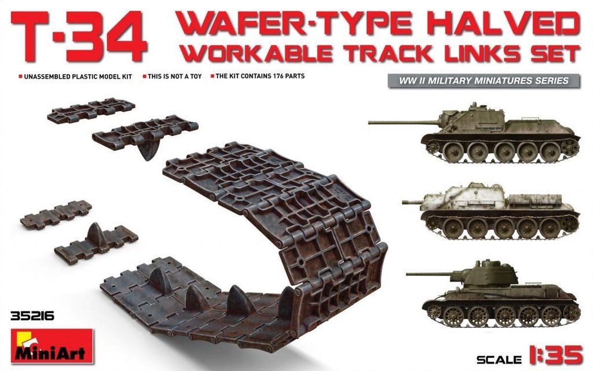 MiniArt T-34 Wafer-Type Halved Workable Track Links Set + Tamiya lijm