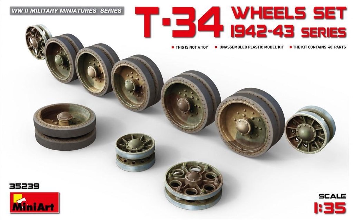 MiniArt T-34 Wheels Set 1942-43 Series + Tamiya lijm