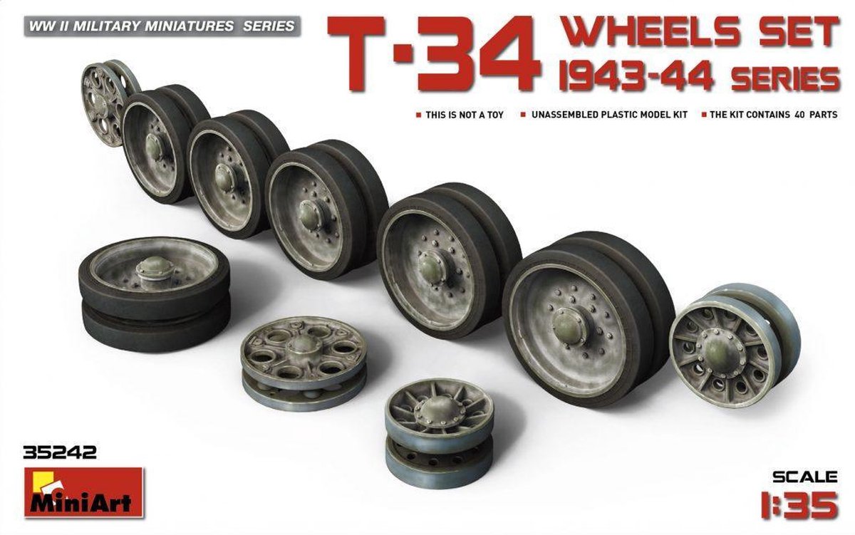 MiniArt T-34 Wheels Set 1943-44 Series + Tamiya lijm