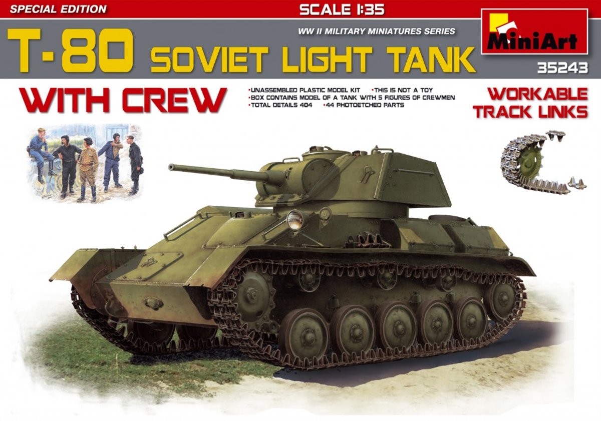 Miniart - T-80 Soviet Light Tank W/crew. S.e. (Min35243)