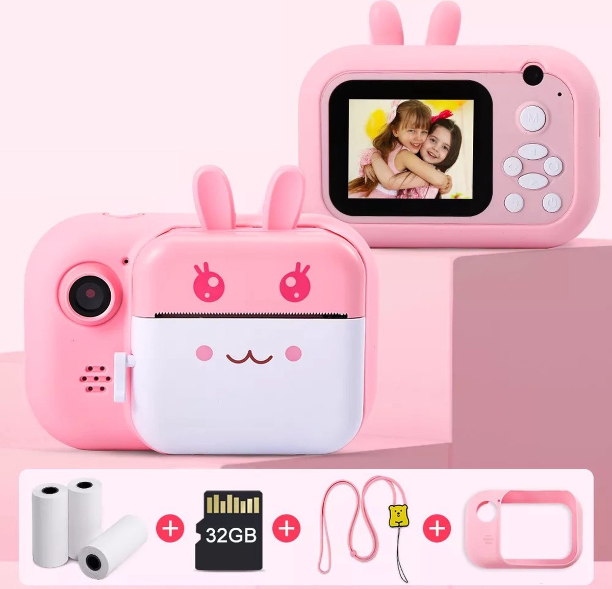 Minibear® Kindercamera Full HD 40MP - Digitale Camera - Instant Camera Kinderen - Video/Selfie/Games - Met SD Kaart 32GB, Beschermhoes & Fotopapier - Roze