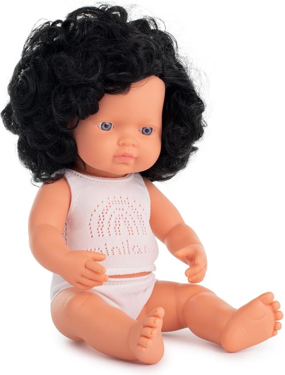 Blank babymeisje donker krullend haar (38 cm)