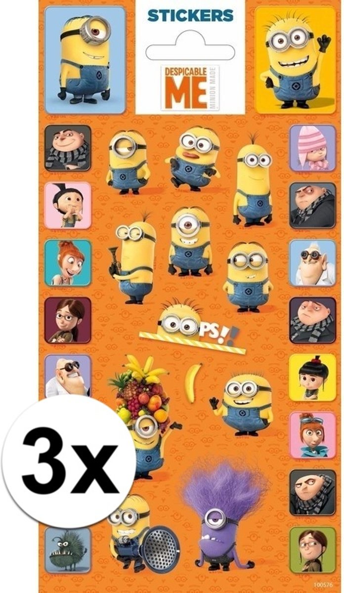 3 stuks Minions stickervellen