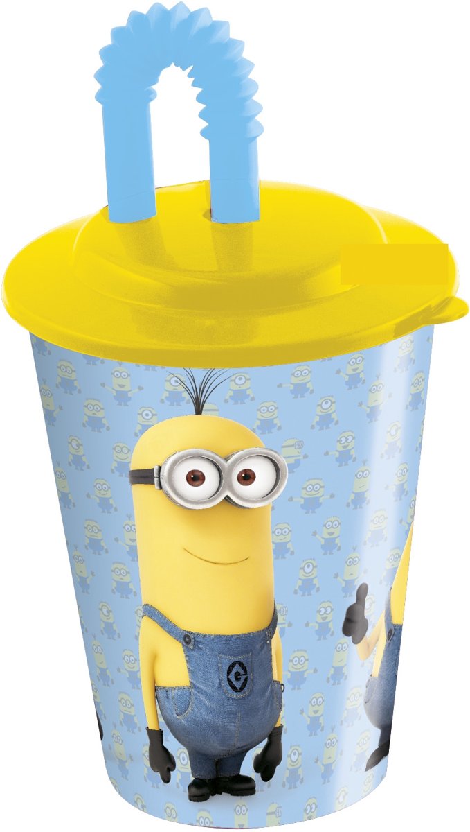 Minions™ beker met rietje - Feestdecoratievoorwerp