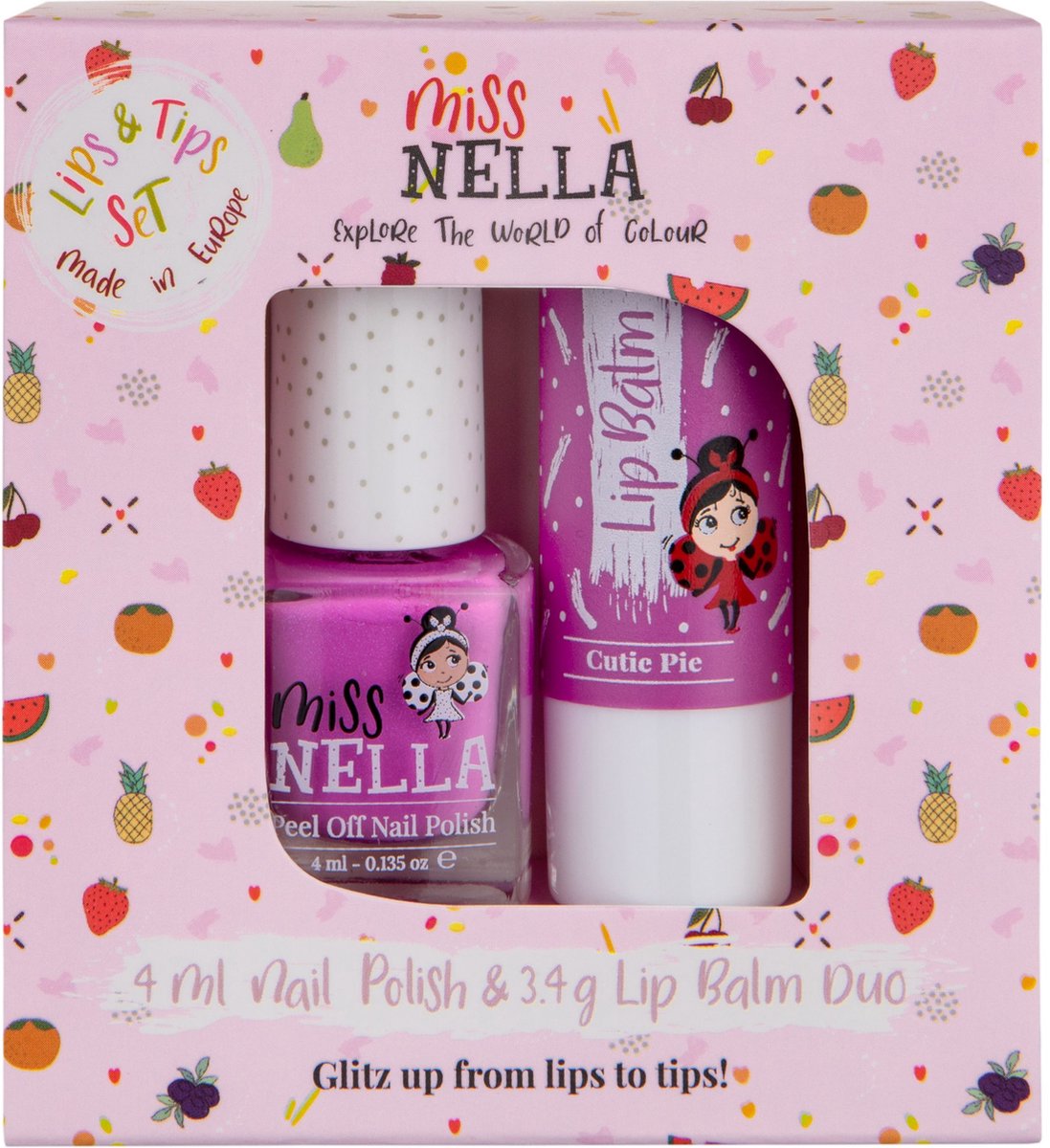 Misse Nella Duo Set kinder nagellak & lipbalsem - Blueberry Smoothie + Cutie Pie