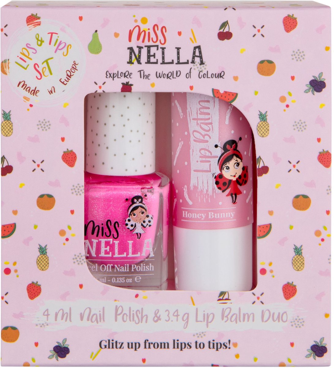 Misse Nella Duo Set kinder nagellak & lipbalsem - Watermelon Popsicle+ Honey Bunny