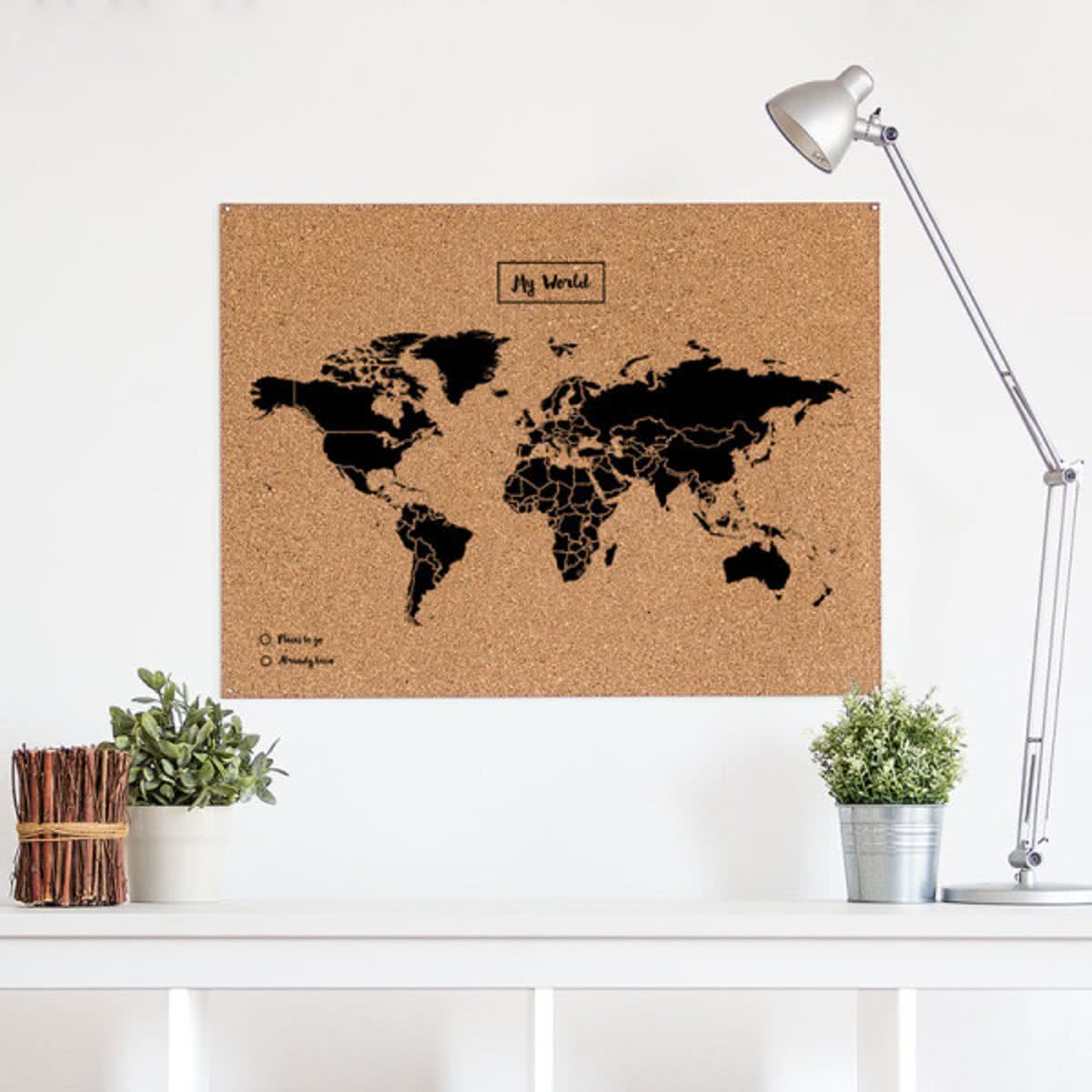 Miss Woody - Eco Wereldkaart Kurk - Woody Map XL - 90 x 60 cm - Kurk - Zwart