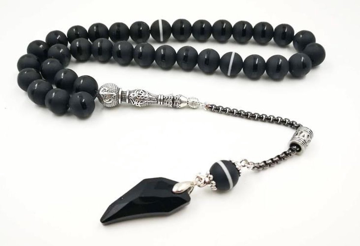 Black Crytal Tasbih 66 Kralen - Moslim Gebed Kraal - Ronde Kralen - Tesbih - Allah - Islamitische geschenk Tasbeeha