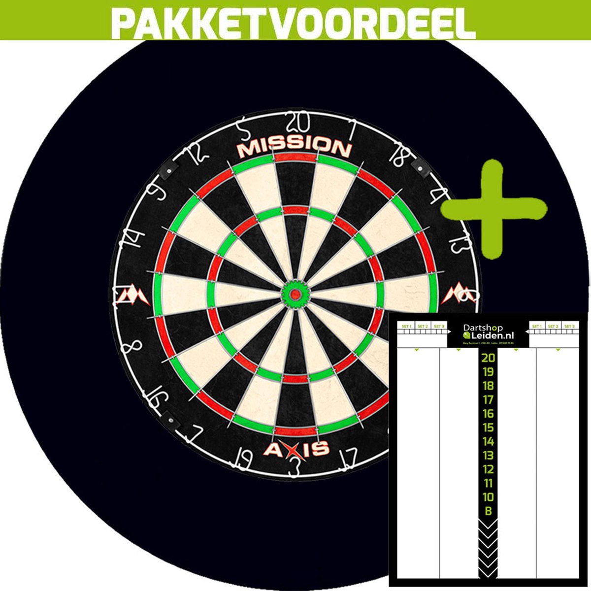 Mission Axis Dartbord + EVA Surround (Zwart) + Dart Scorebord Deluxe (21*30)