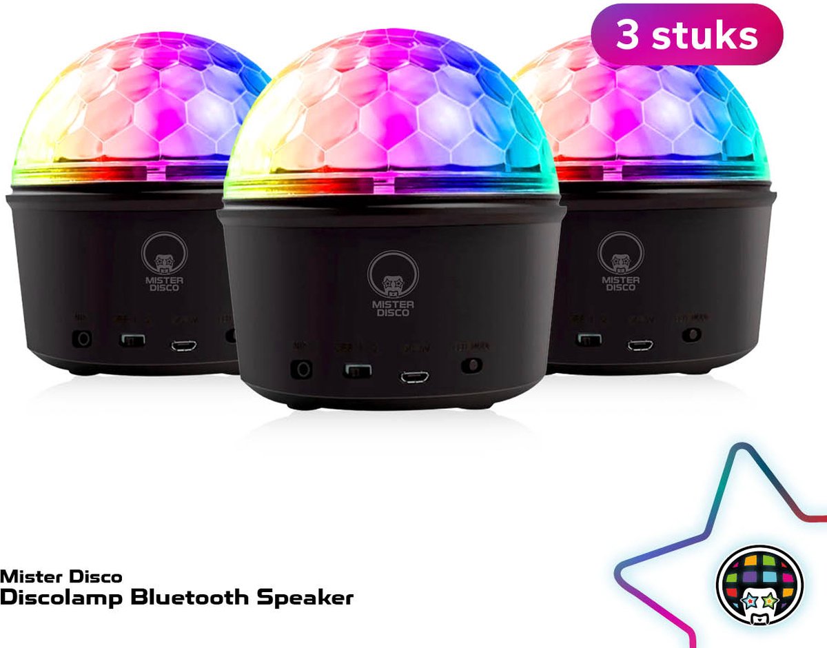 Discolamp Bluetooth Speaker - LED Discobal - USB - RGB - Set van 3 stuks