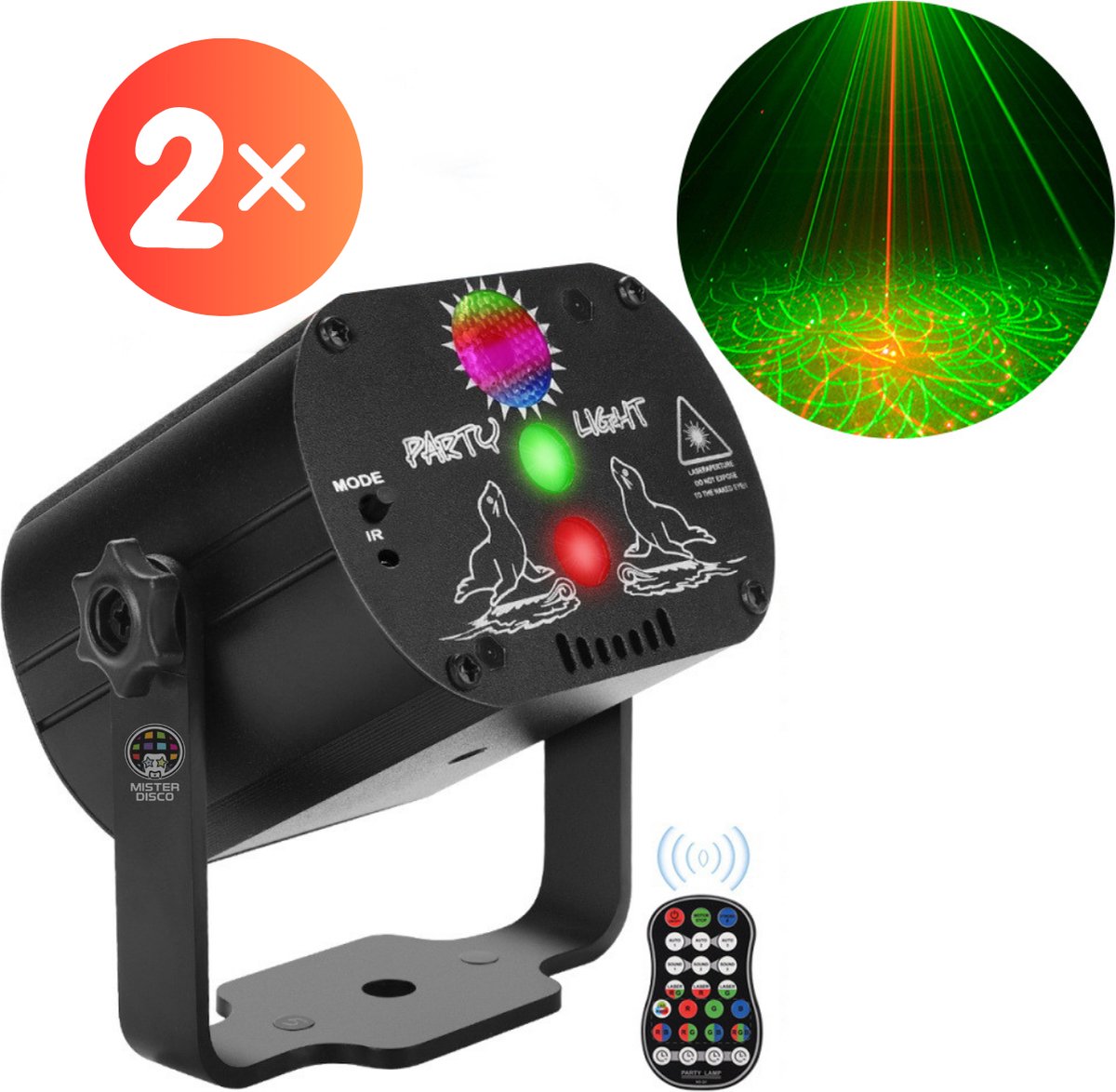 Discolamp LED Laser - Feestverlichting - RGB - USB - Set van 2 stuks