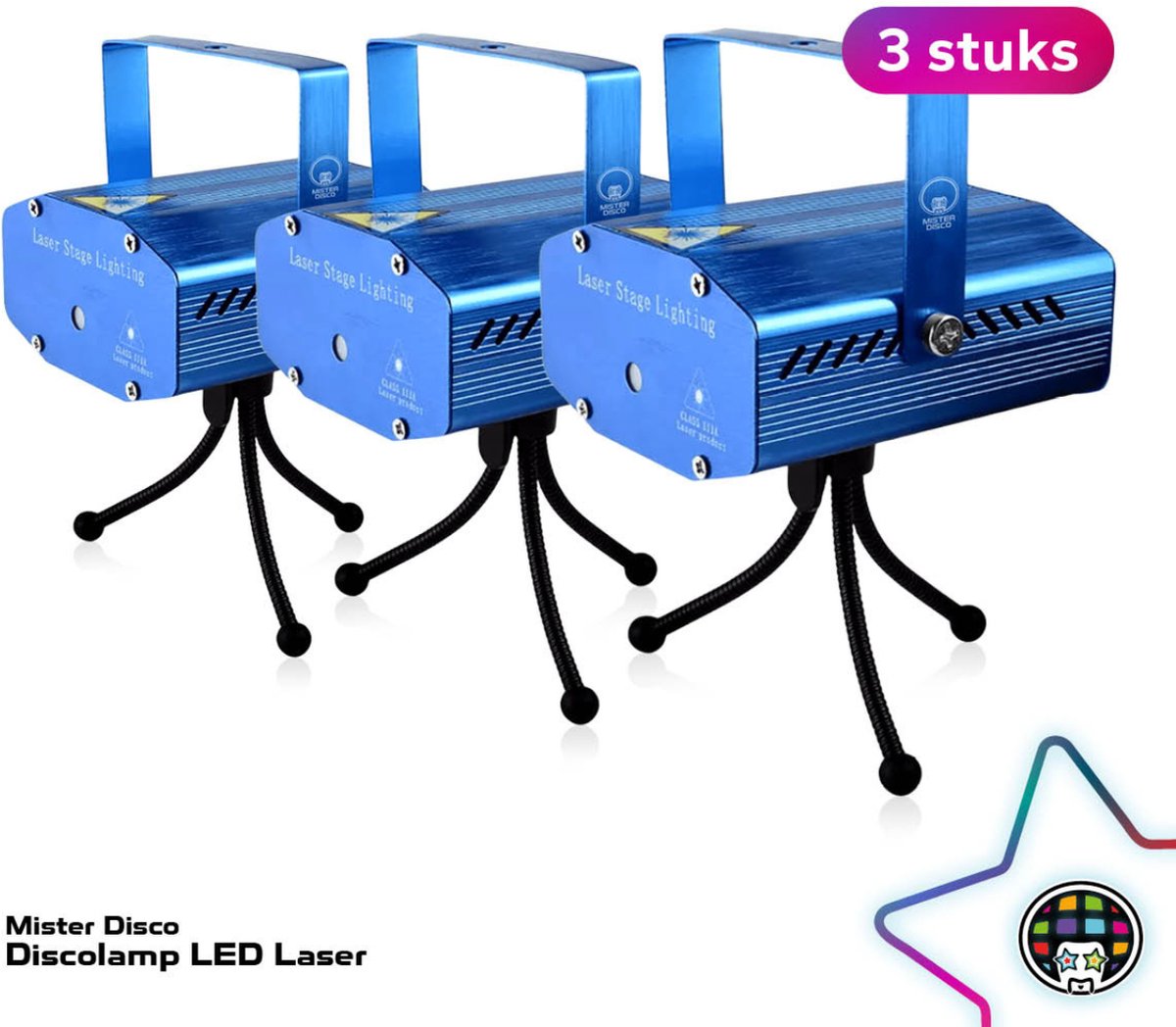 Discolamp LED Laser - Feestverlichting Kinderen - Set van 3 Stuks