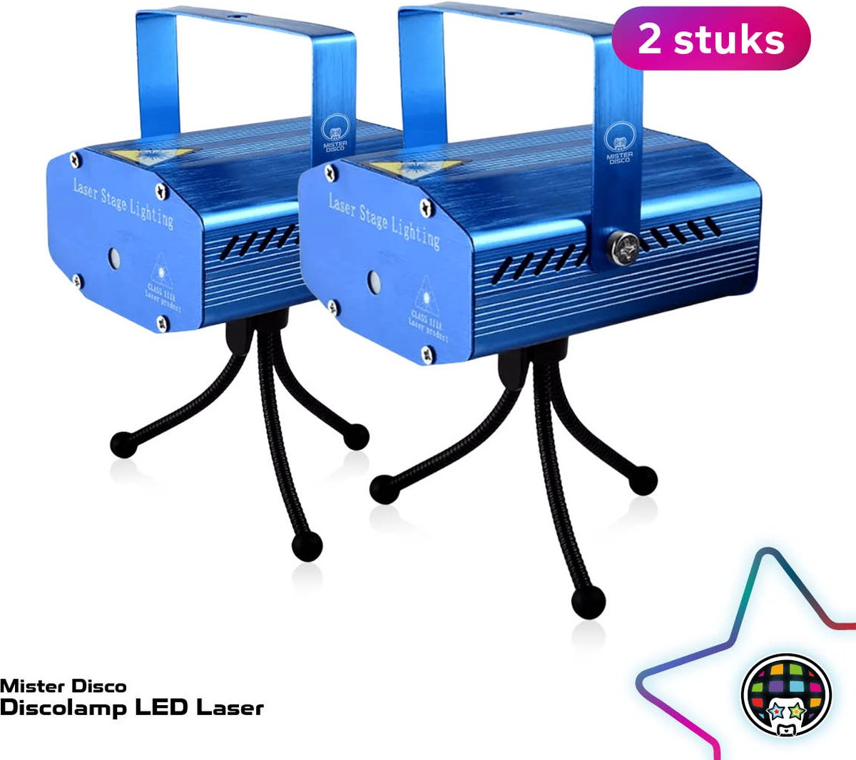 Discolamp LED Laser - Stroboscoop - Feestverlichting jong en oud - Set van 2 stuks