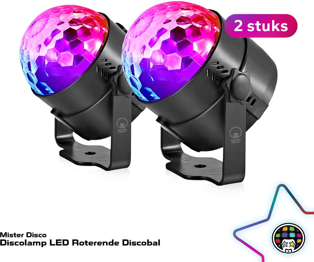 Discolamp LED Roterende Discobal - Party Bol - Feestverlichting - Set van 2 stuks