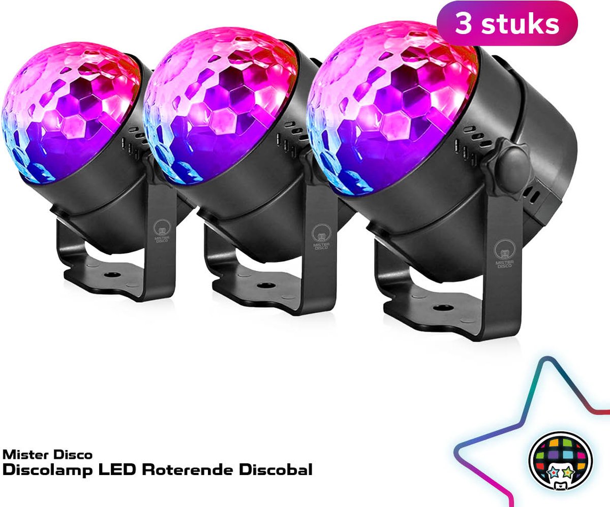 Discolamp LED Roterende Discobal - Party Bol - Set van 3 Stuks