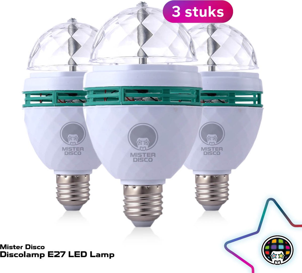 E27 LED Discolamp - RGB - Muziek gestuurd - Set van 3 stuks