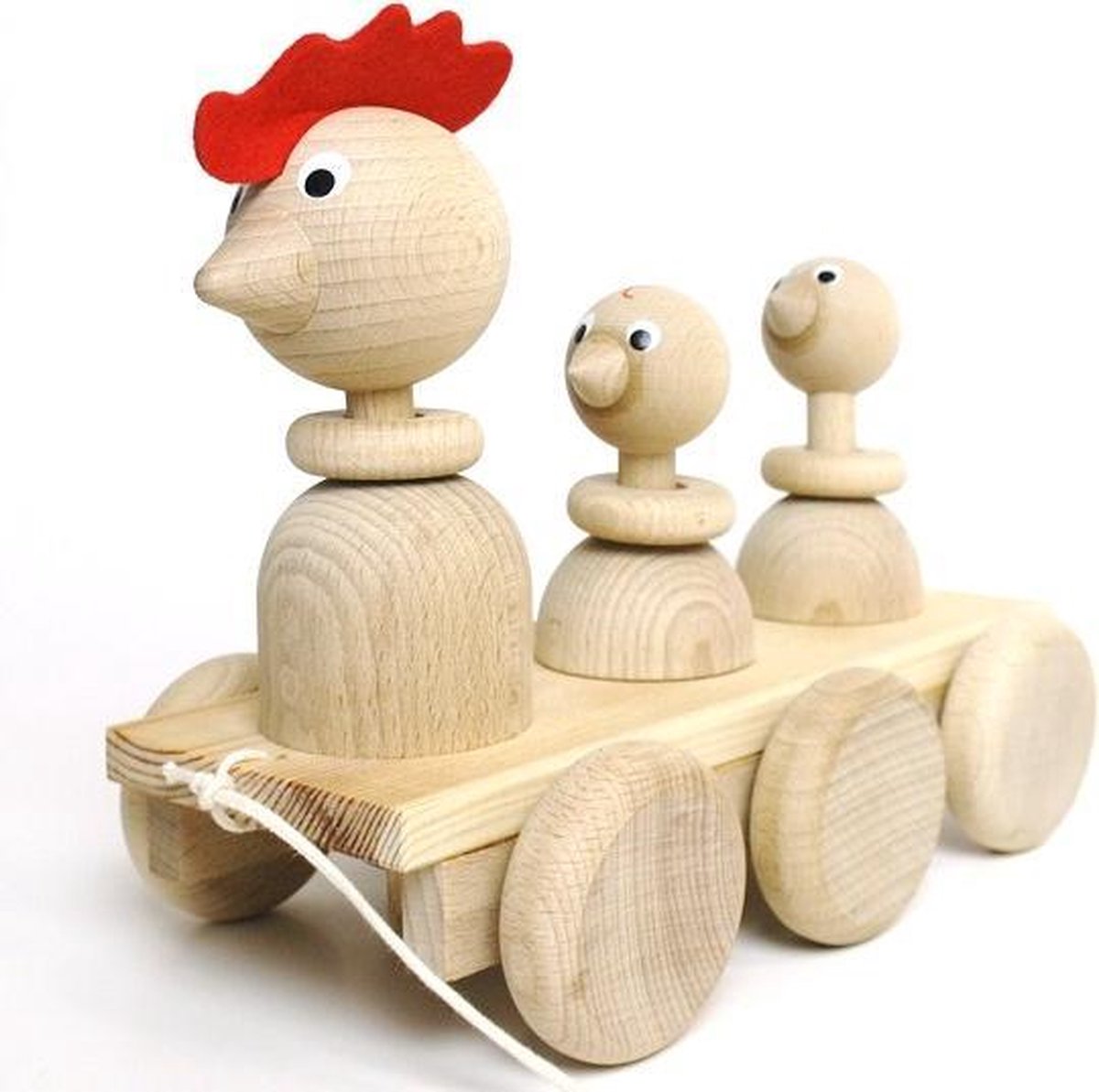 Trekfiguur blank hout kippenfamilie