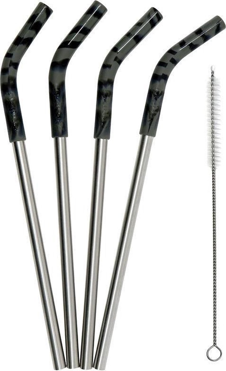 MIZU STRAW SET - 4 Grey Straws & 1 Brush