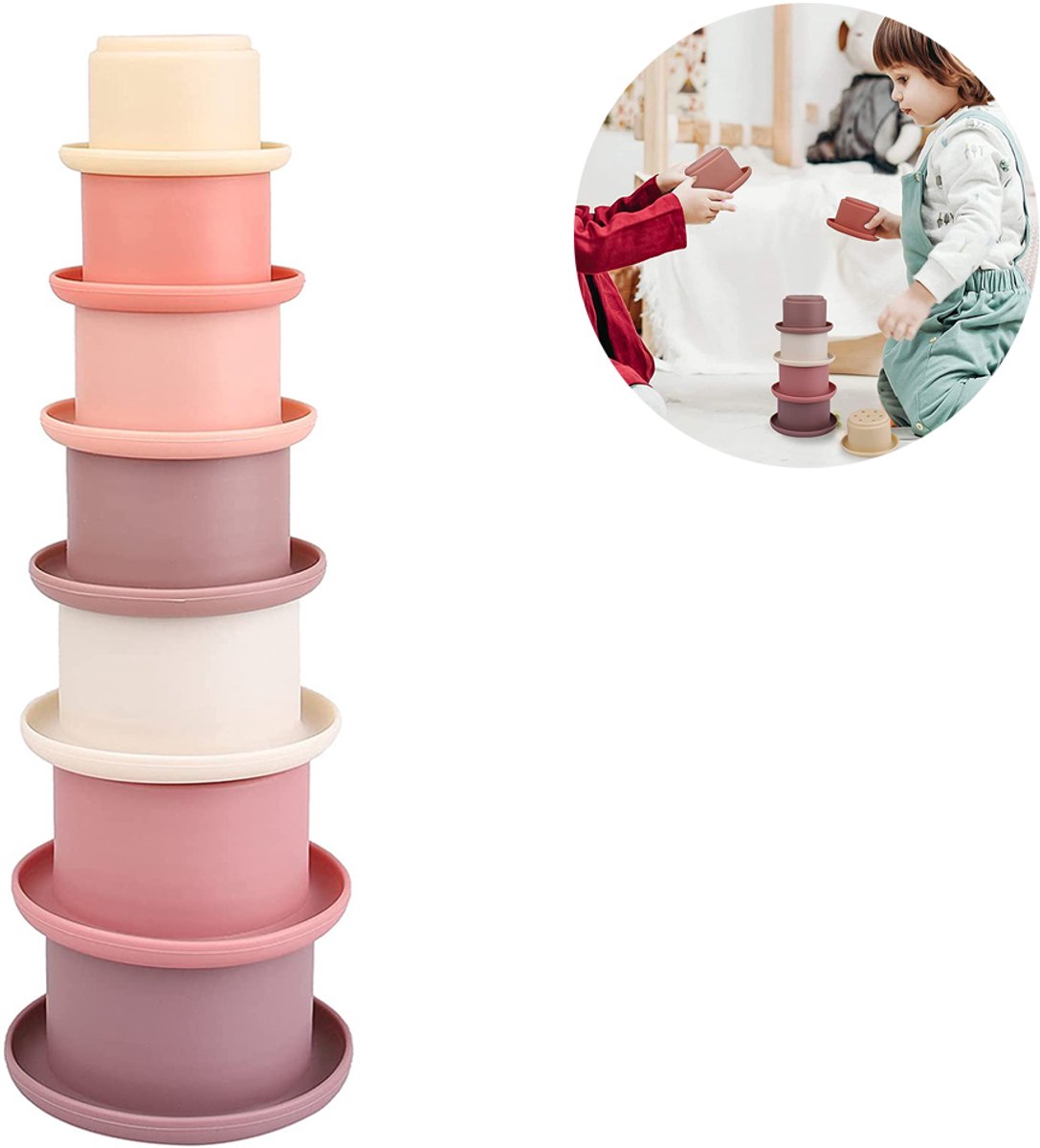   - Babypuzzel Speelgoed - Opstapelbare Bekerken - Silicone - Met Cijfers En Patronen - Voor Binnen Buiten Bad Strand