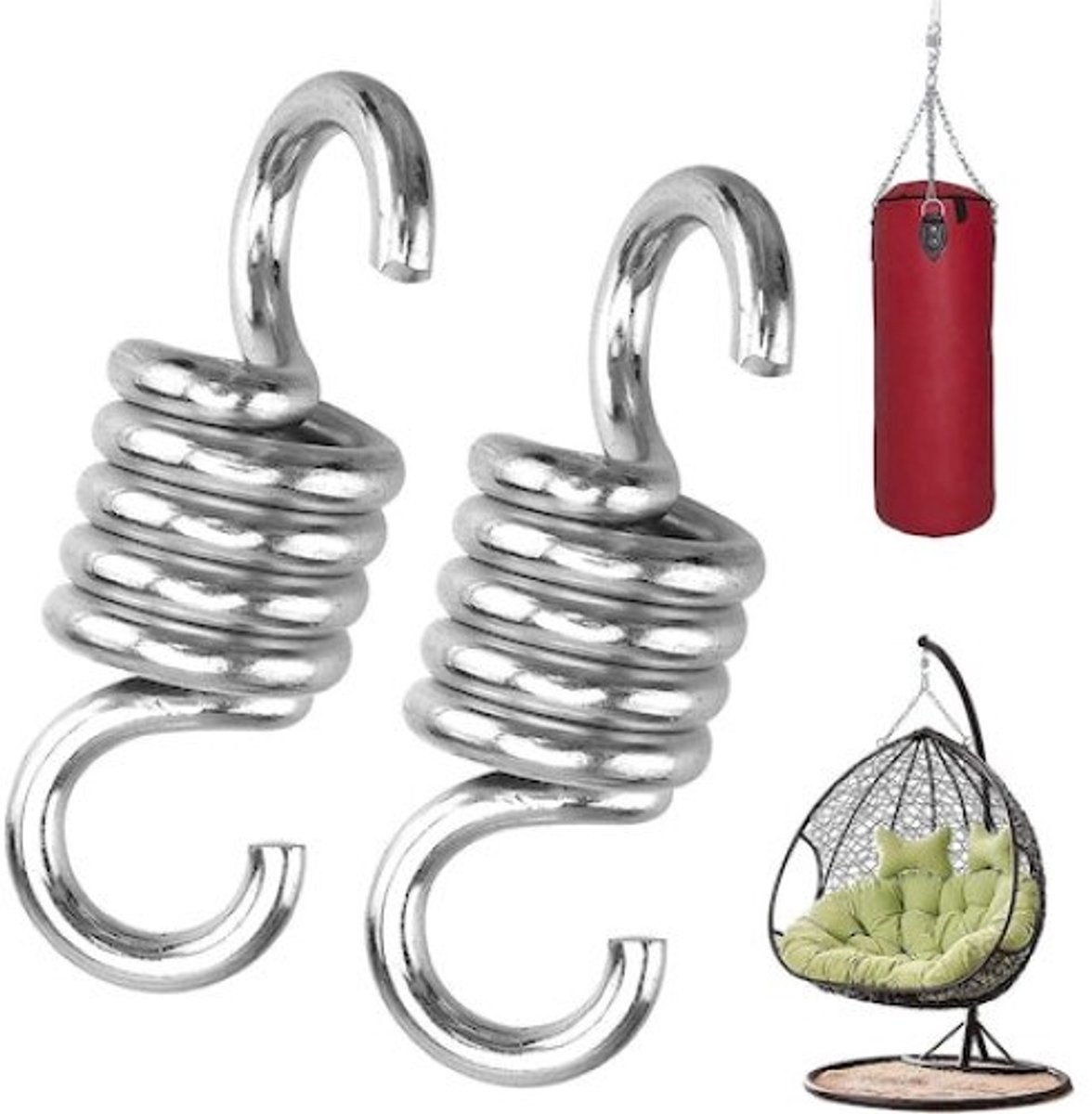   - Hangmatveer Set - 2 Stuks - 8 Mm Staal - Zilver - Voor Hangstoel Zandzak Schommel