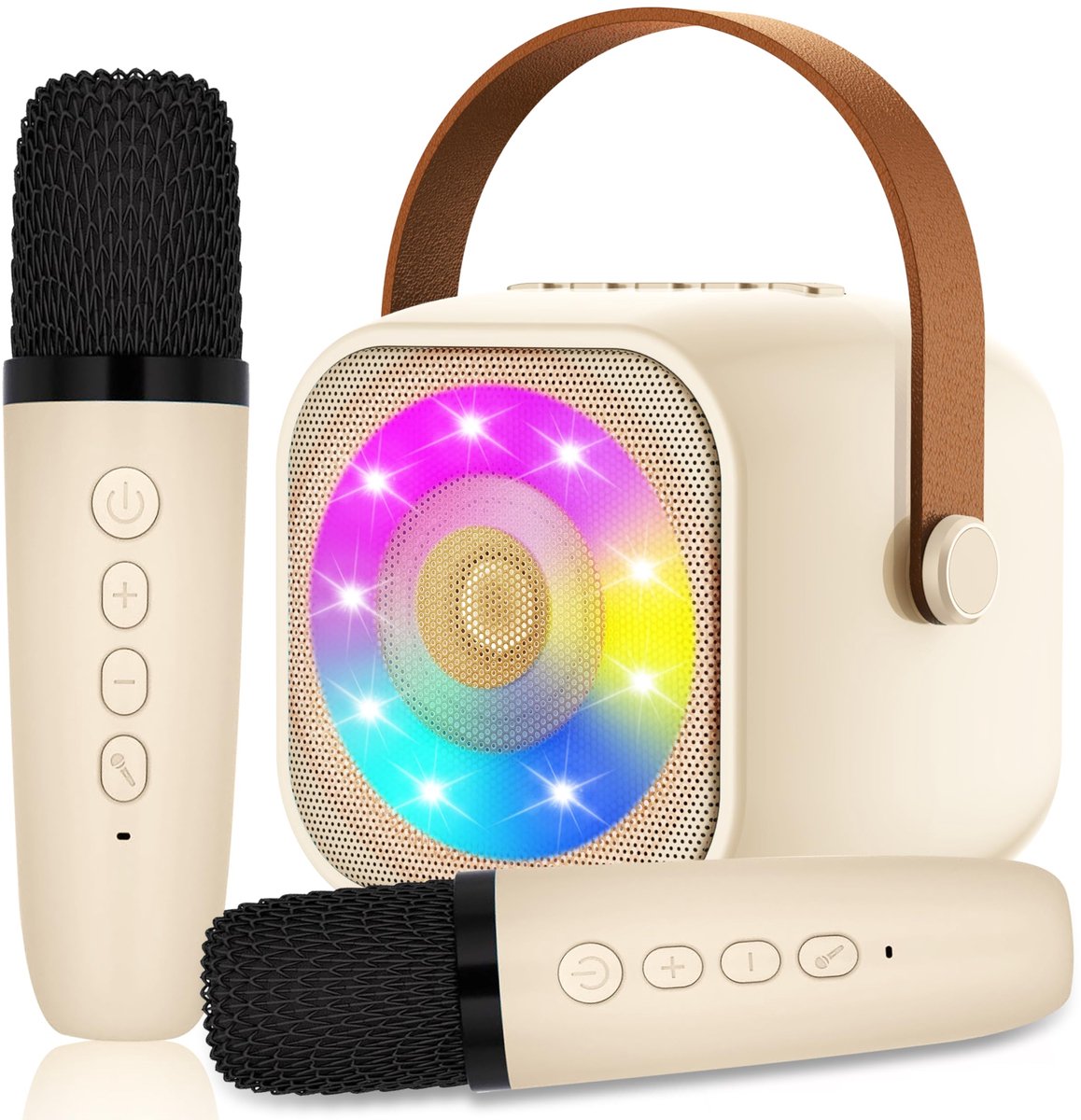   - Kindere Karaoke Machine - 2 Wireless Microfoons - 3-12 Jaar Meisjes - Cadeau Voor Verjaardag Kerst - Duidelijke Geluidskwaliteit-Beige