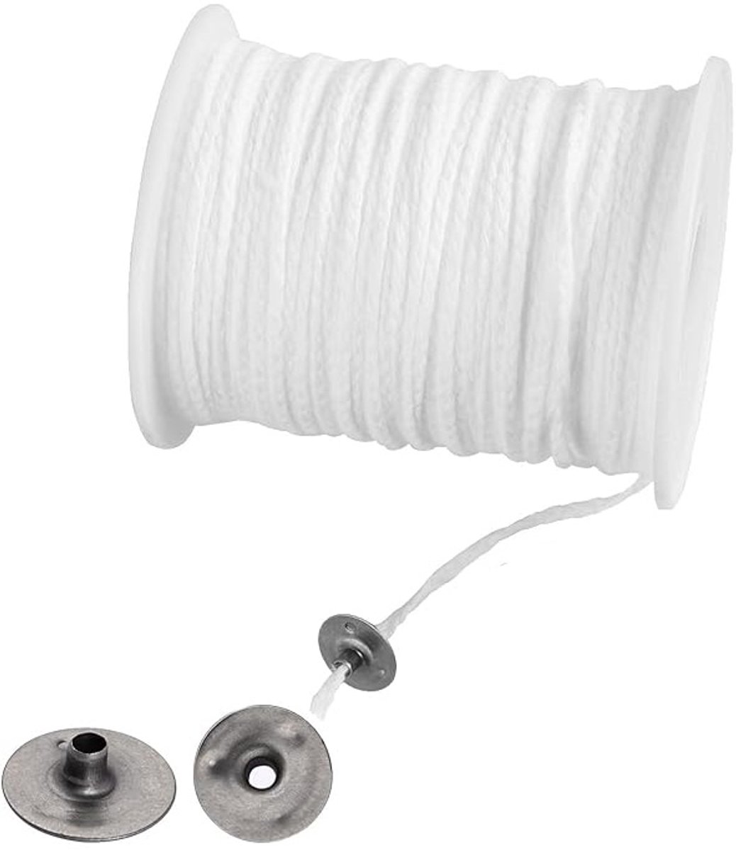   1 Stuks Katoenwax  en - Gevlochten Platte Natuurlijke   - WIT - Doe-Het-Zelf Model - Voor Kaarsen Maken, Vastzetting Met IJzeren Platen