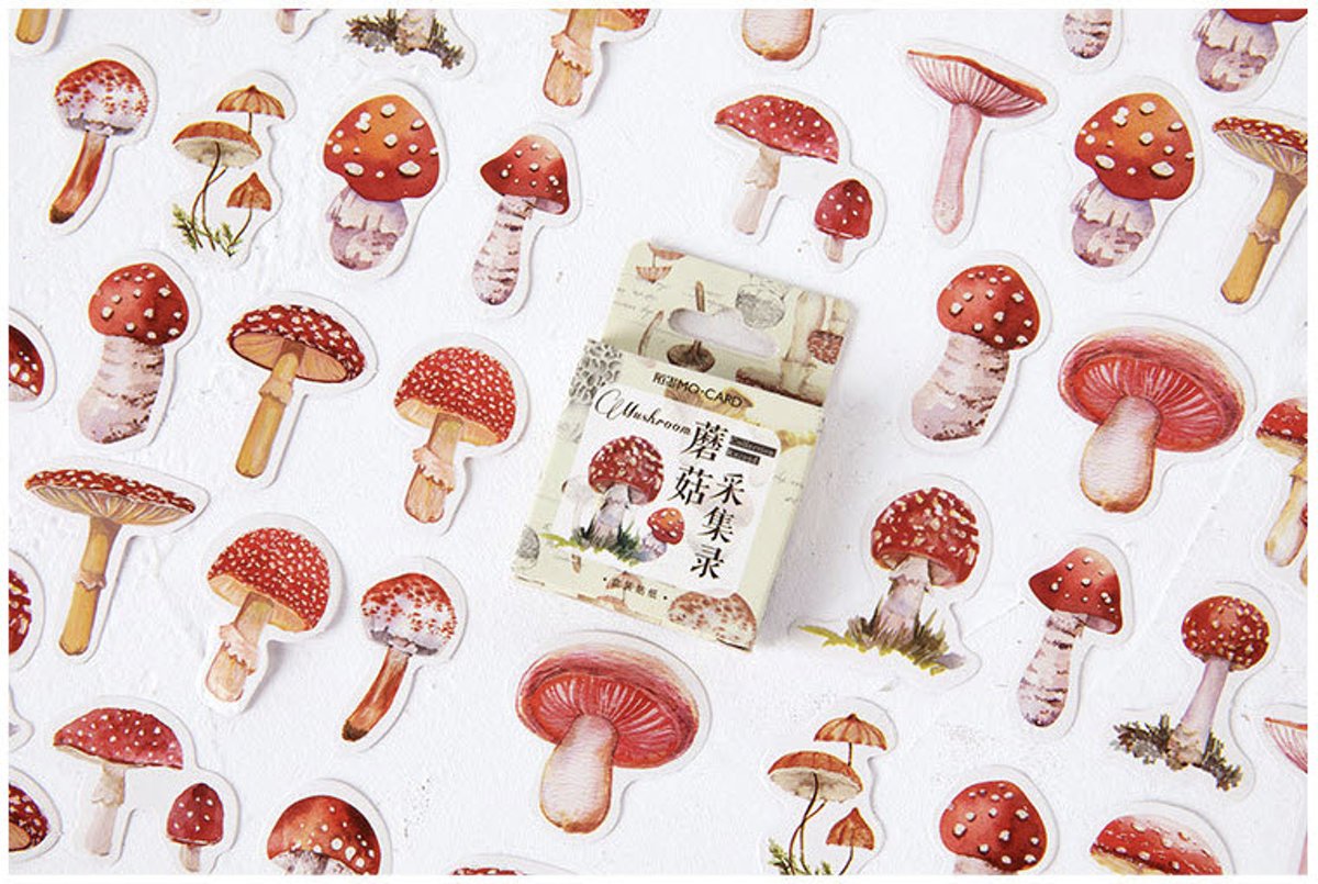 Paddenstoelen stickers - Set van 45 stickers - Paddenstoel sticker