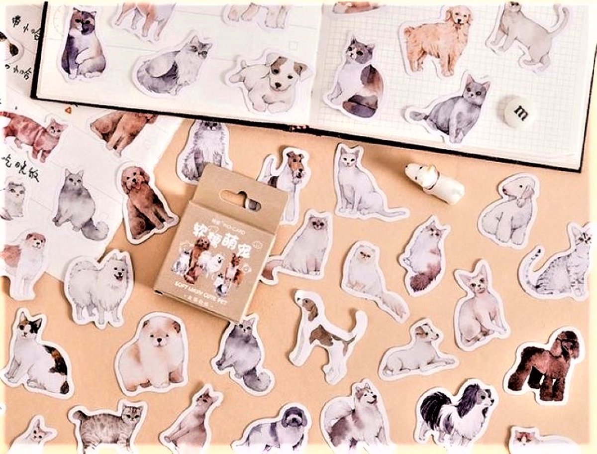 Set met 45 stickers - Poezen en Honden - Cat & Dog Sticker