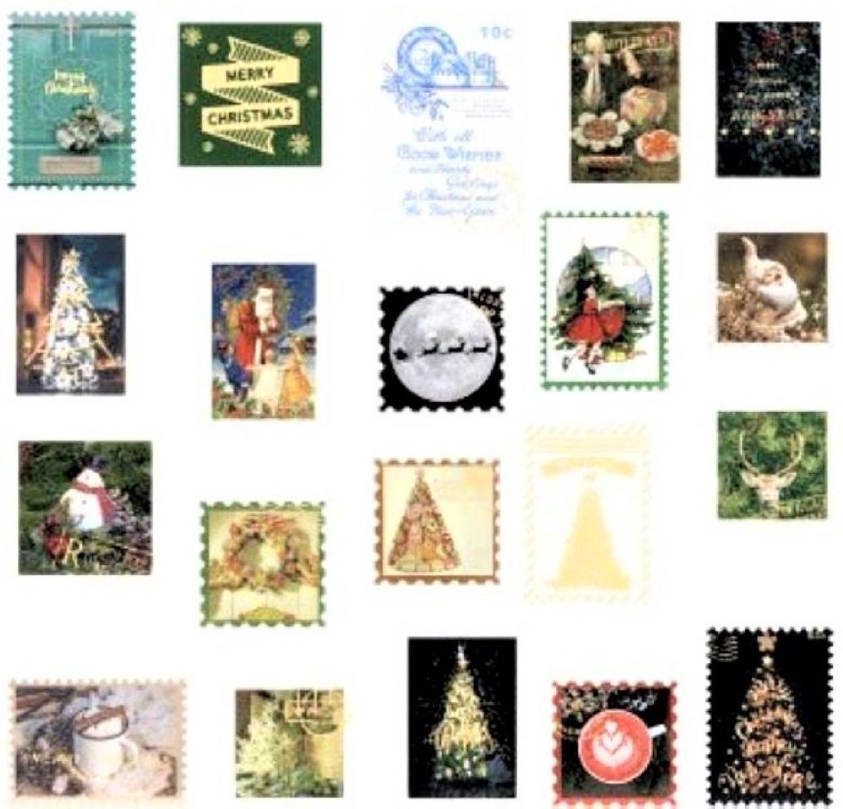 Vintage kerstpostzegel stickers - 40 stuks - Kerststickers - Voor o.a Bulletjournal, scrapbooking of het maken van kerstkaarten