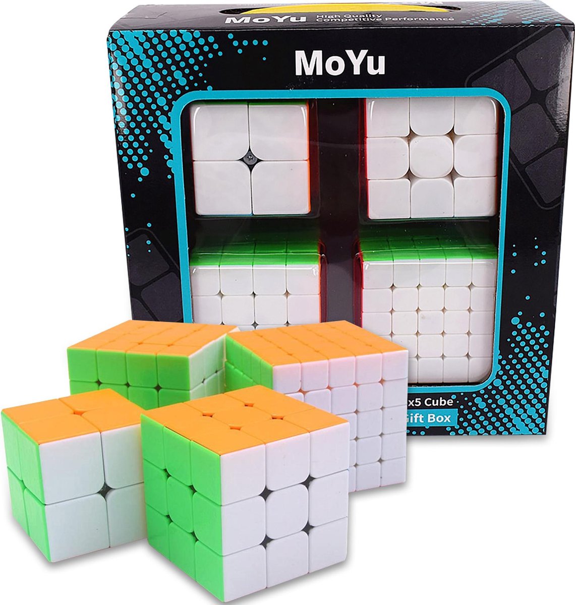 Rubiks cube – 2x2, 3x3, 4x4, 5x5 – MoYu Speed Cube – Gratis 4x Qubuss Cubestand