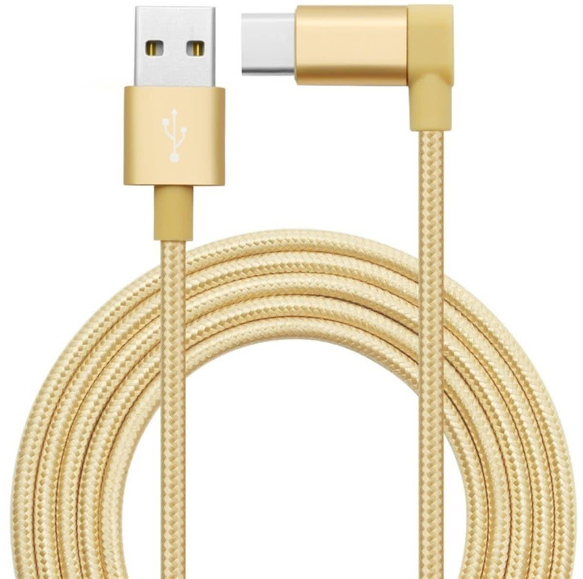 Mobigear USB-C Kabel 90 Graden Nylon Goud 1.2 Meter