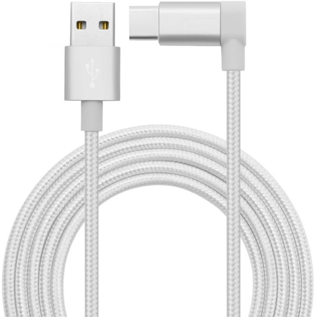 Mobigear USB-C Kabel 90 Graden Nylon Zilver 1.2 Meter