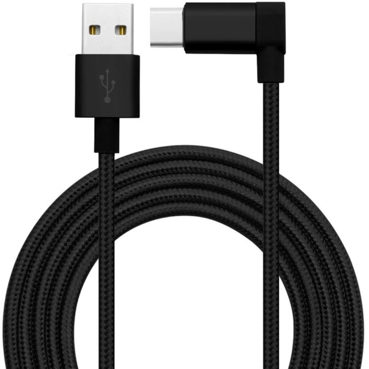 Mobigear USB-C Kabel 90 Graden Nylon Zwart 1.2 Meter