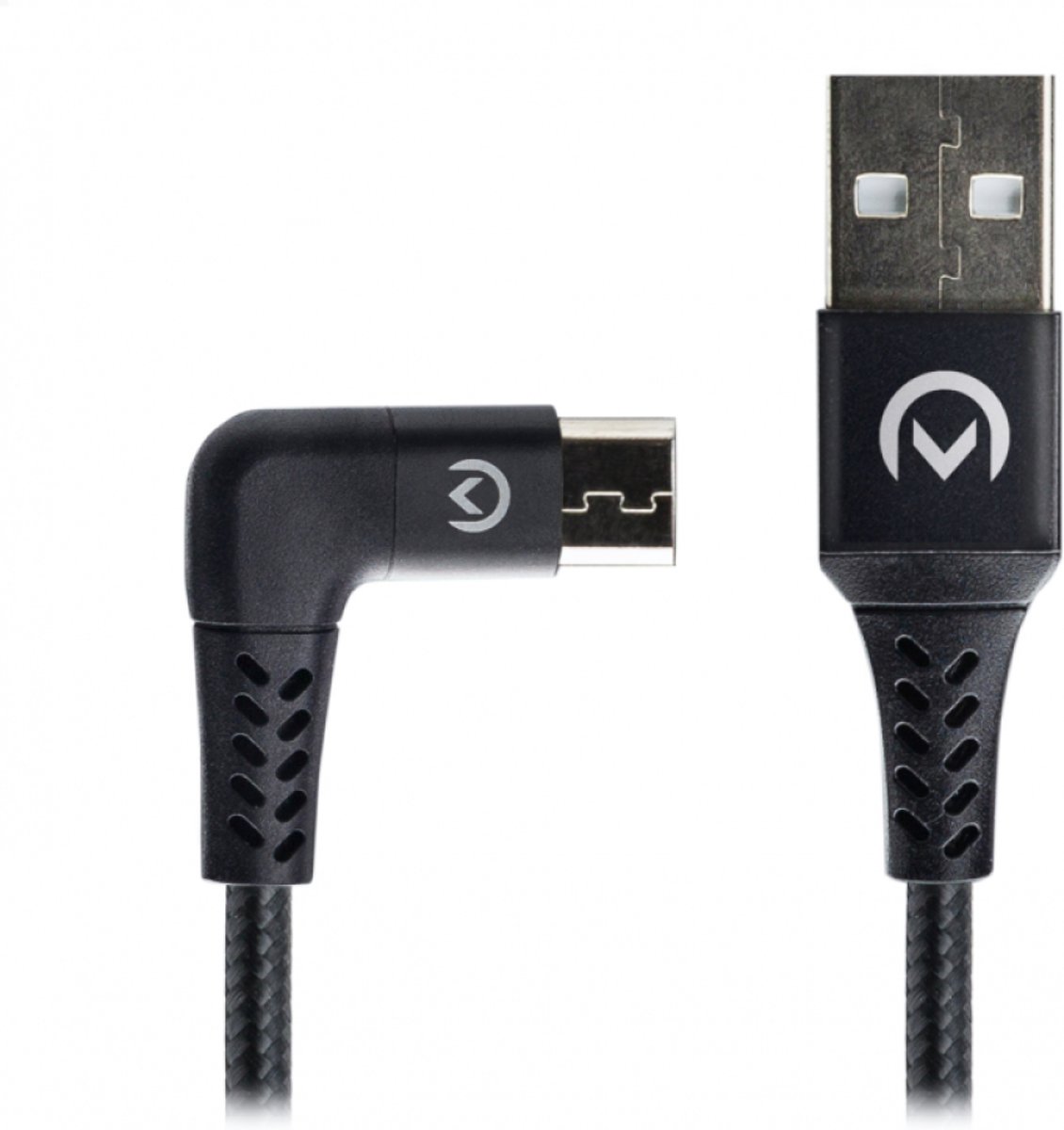 Mobilize 90° Nylon Braided Charge/Sync Cable Micro USB 2.4A 1.5m. Black