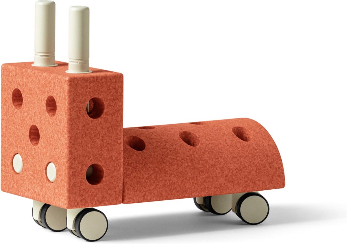 Modu Activity toy Tiny Ride - Loopauto - zachte blokken - speelgoed 1 jaar - speelgoed 2 jaar - Burnt Orange / Dusty Green