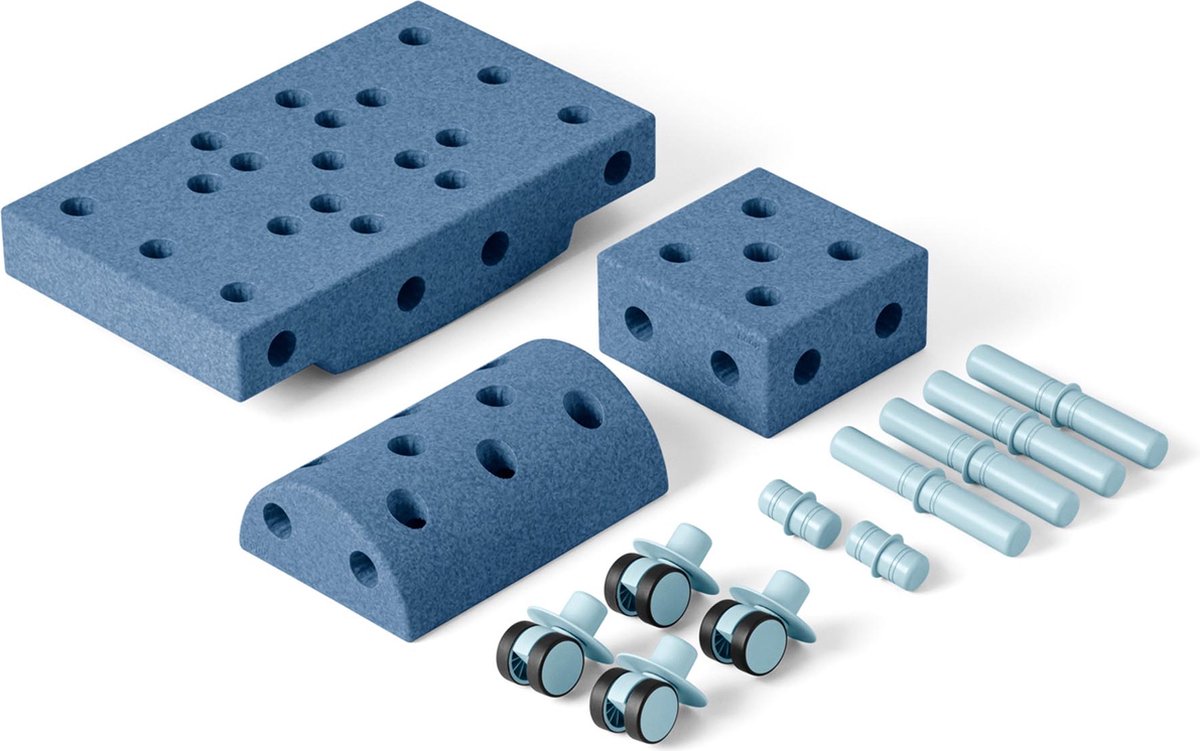 Modu Curiosity Kit - Zachte blokken- 13 onderdelen- Open Ended speelgoed -Speelgoed 1 -2-3 jaar - Deep Blue / Sky Blue