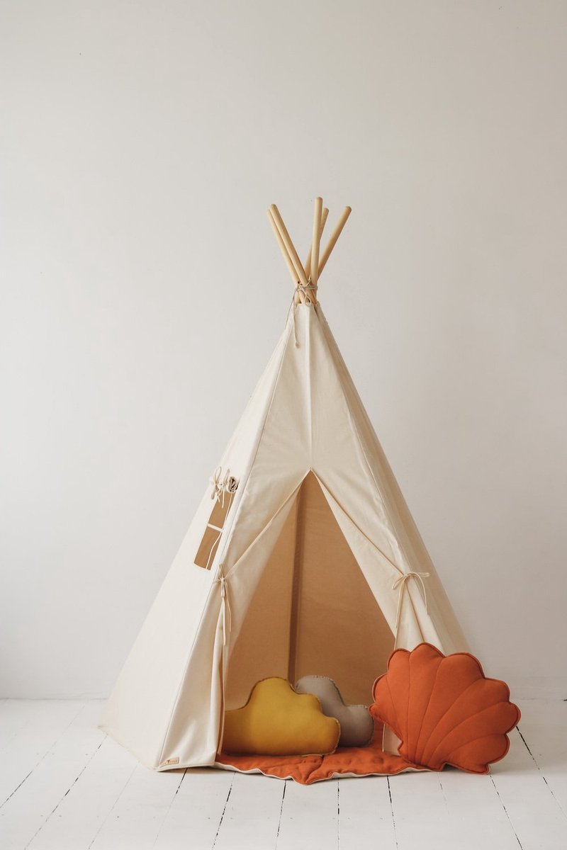 Moi Mili Tipi Tent - 100% Katoen & Dennenstokken - Speeltent & Speelmat Beige