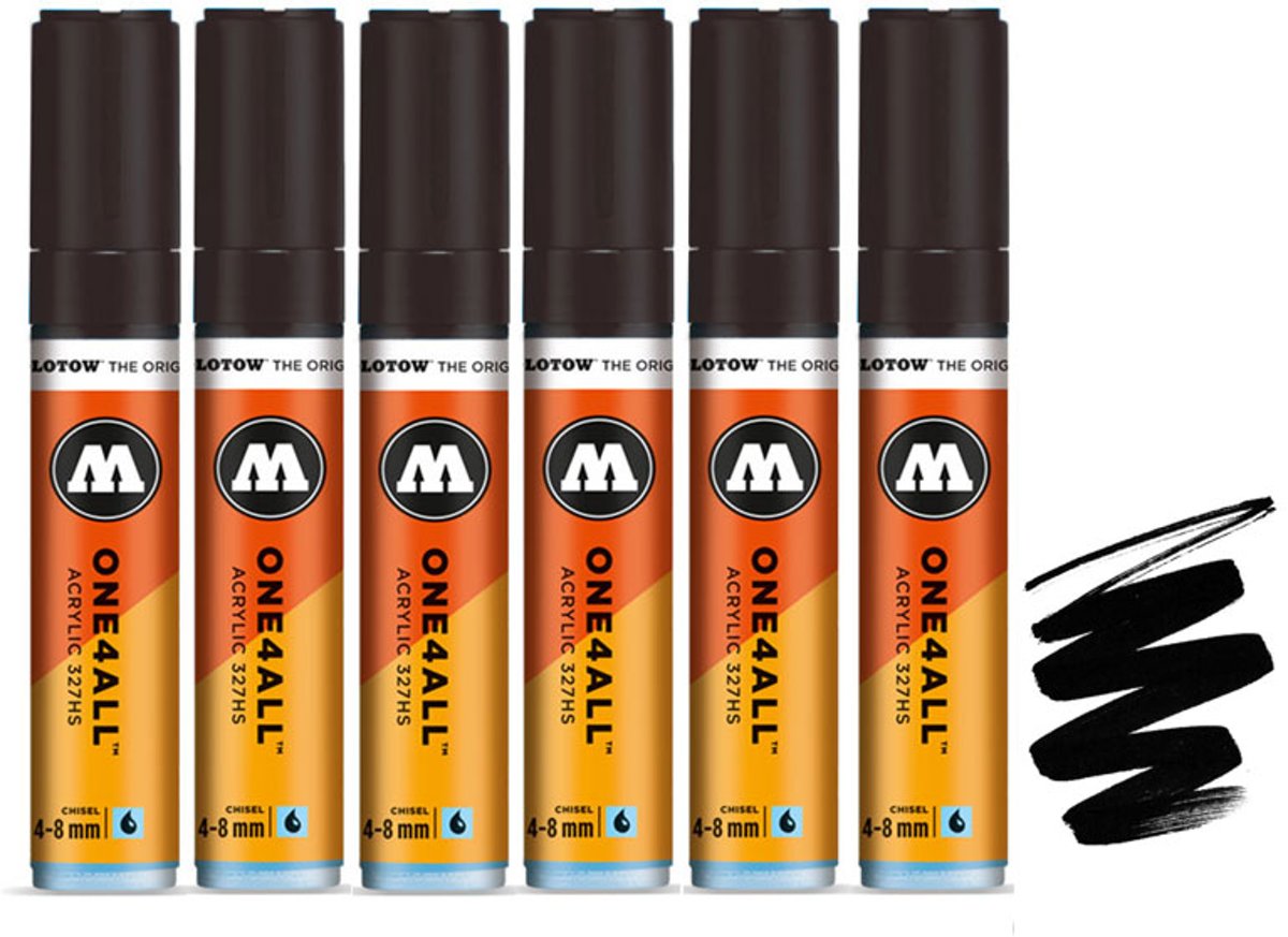 Molotow 327HS Signal Black - Zwarte acryl marker - Chisel tip 4-8mm - Kleur zwart - 6 stuks