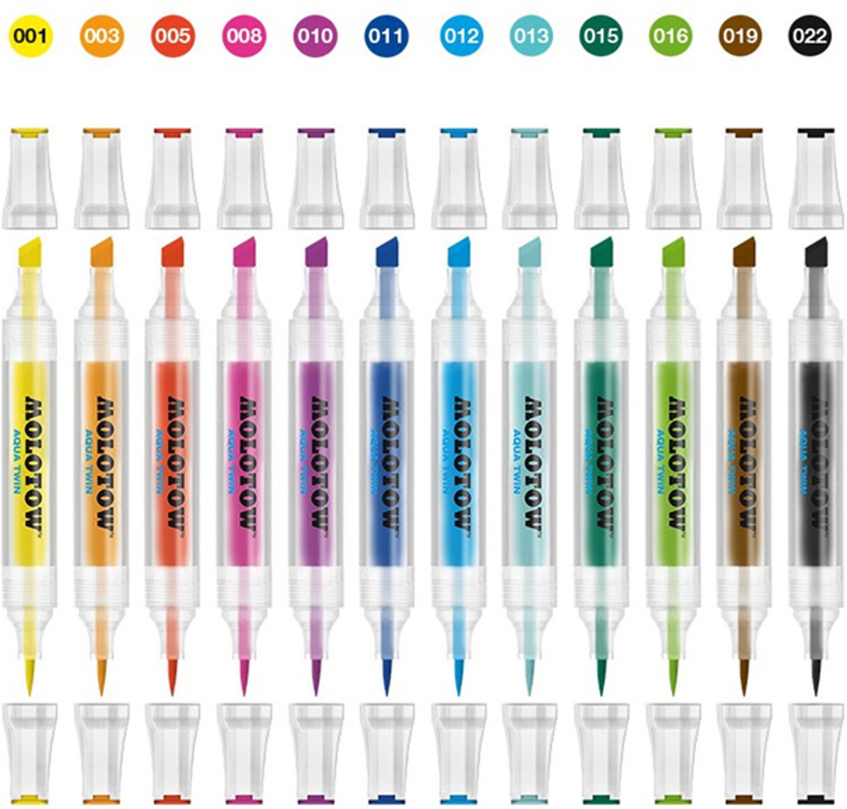 Molotow Aqua Twin Markers, complete kleuren set - 12 kleuren - Aquarel Inkt Markers