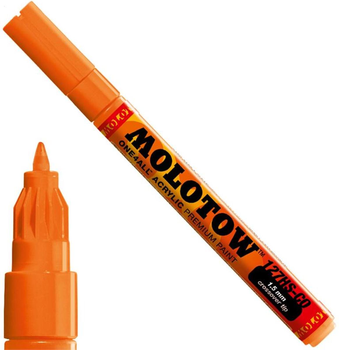 Molotow ONE4ALL 127HS-CO 1,5mm Marker - Oranje - Geschikt voor vele oppervlaktes zoals canvas, hout, steen, keramiek, plastic, glas, papier, leer...